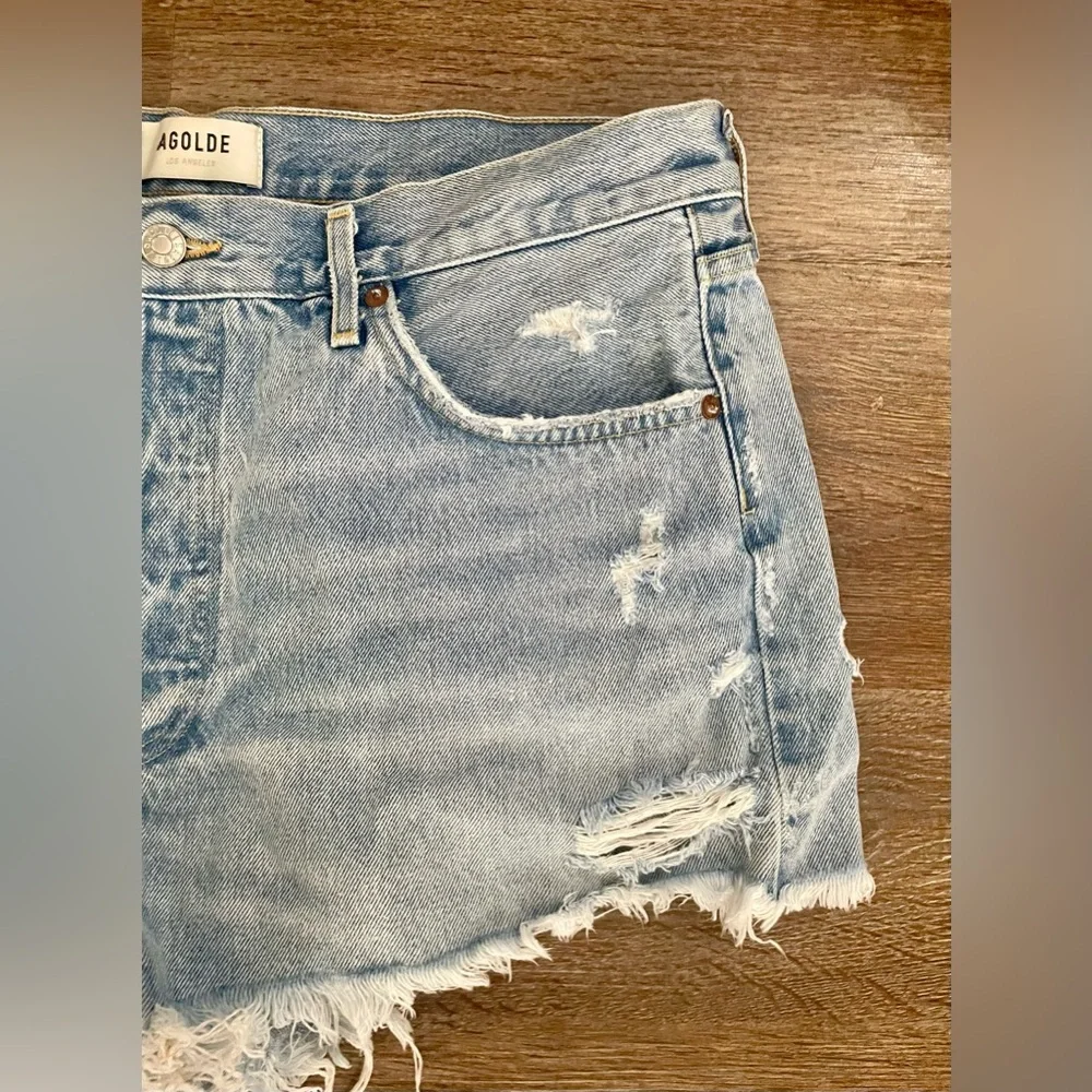 Agolde Shorts Women's 32 Blue Distressed Daisy Dukes Jorts Jean Denim Boho - Picture 5 of 7